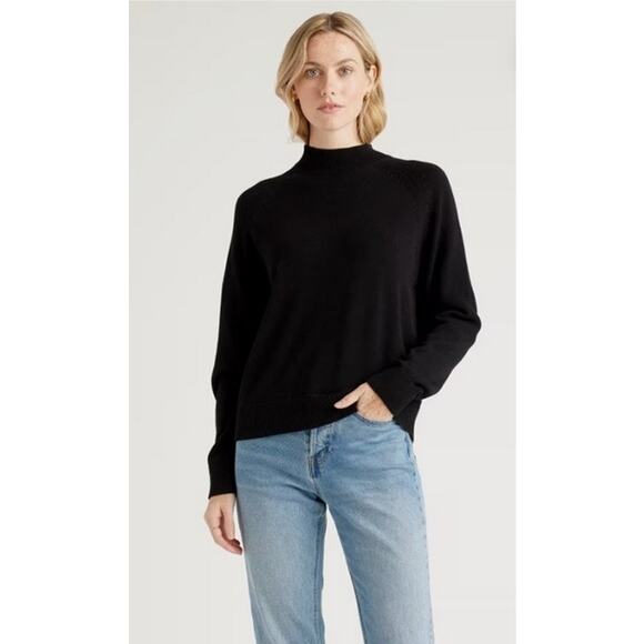 Quince Black Eco knit Milano Stitch Mock Neck Pullover Size M NWT - Picture 1 of 6